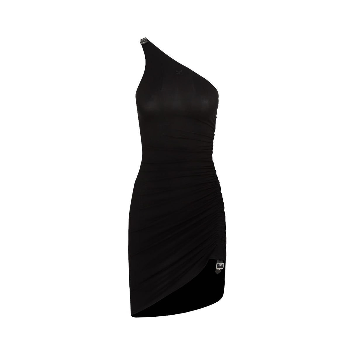 COURREGÈS Black Gather Crepe Mini Dress for Women