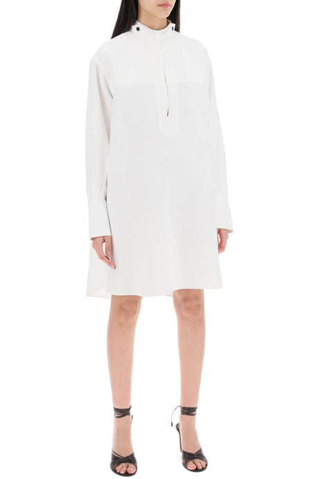 女士亚麻混纺白色束腰连衣裙 - 2023夏季系列