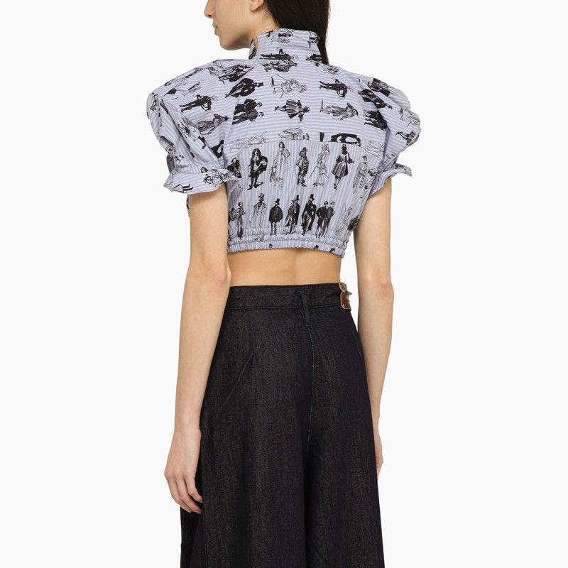 VIVIENNE WESTWOOD Bow and Shoulder Contrast Print Cotton Top for Women