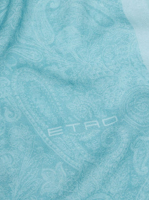 ETRO Lightweight Cashmere Scarf - All-Over Paisley Print - Light Blue