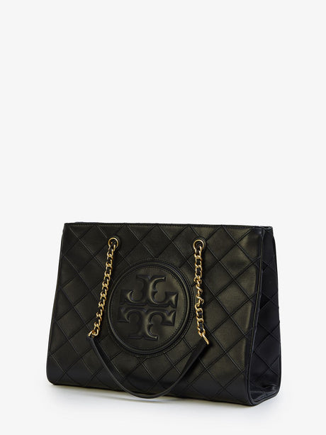 TORY BURCH Black Leather Chain Tote Handbag for Women - FW23