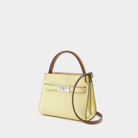 TORY BURCH Women's SS24 Petite Lee Radziwill Yellow Pebbled Leather Double Handbag