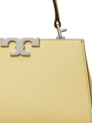 TORY BURCH Eleanor Mini White Leather Tote with Detachable Strap and Silver-Tone Accents