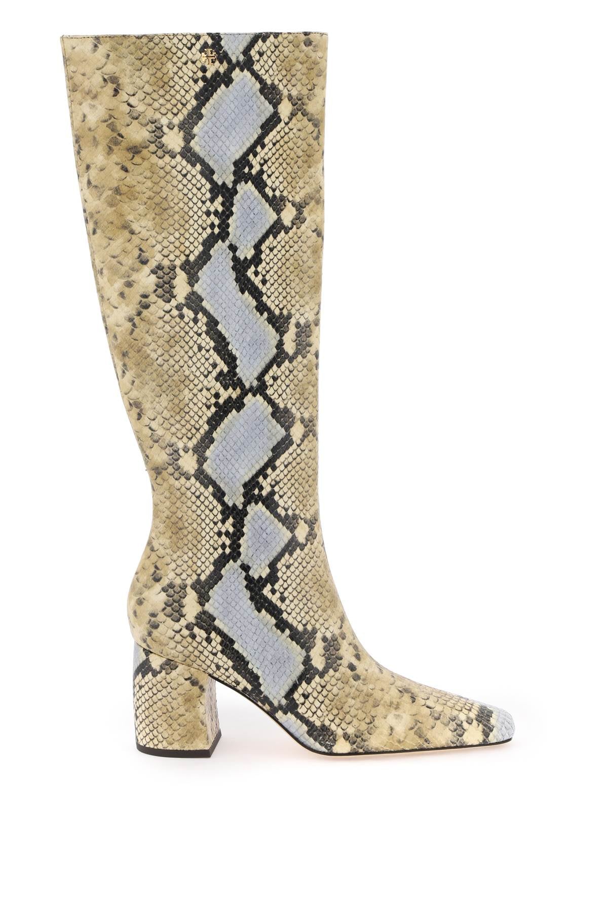 TORY BURCH Snake-Embossed Leather Banana Boots for Women - Beige
