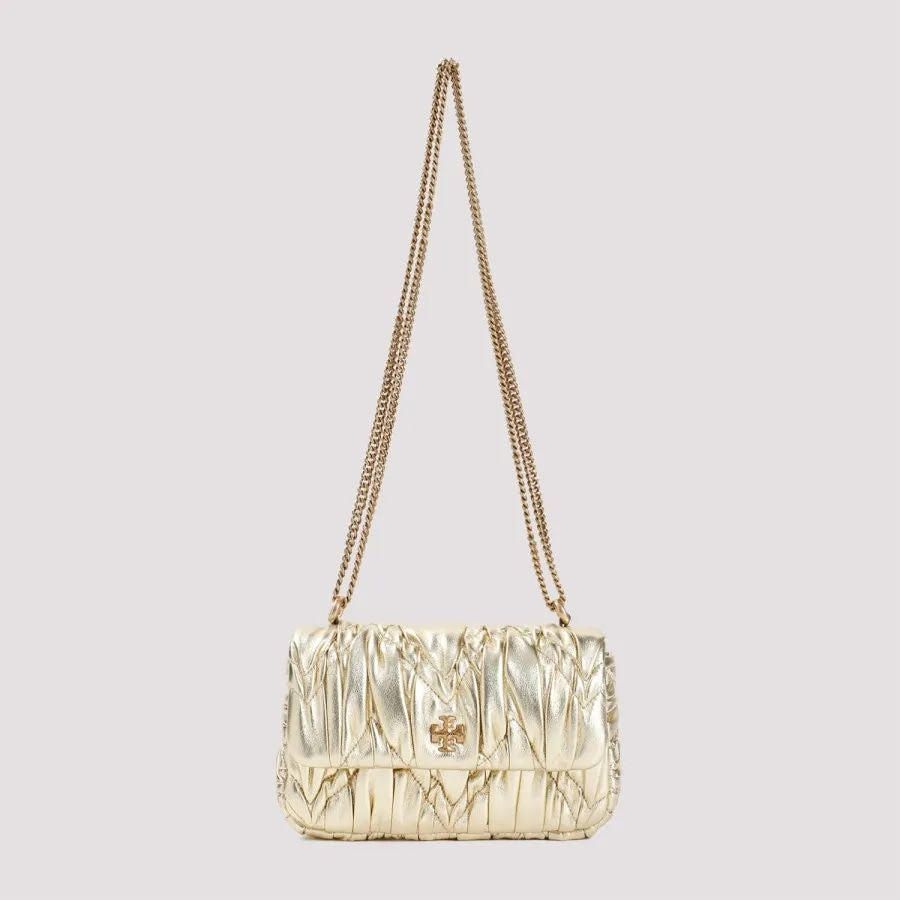 TORY BURCH Gold Metallic Diamond Ruched Mini Crossbody Bag for Women