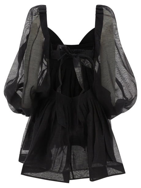 ZIMMERMANN Luxurious Linen & Silk Harmony Dress in Black for Women