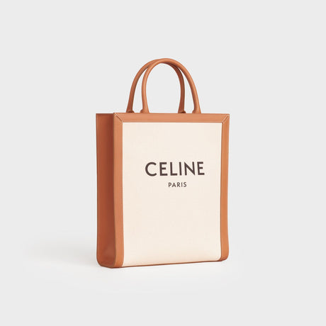CELINE Women's Small Vertical Tan Tote Bag – 100% Cotton & Genuine Leather for Spring/Summer 2024