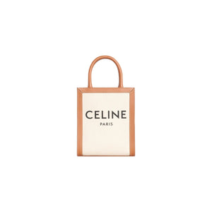 CELINE Women's Mini Vertical Tote Handbag in Tan Cotton and Leather for FW22