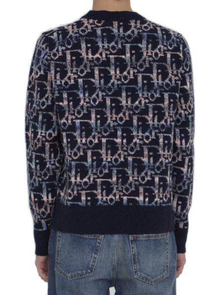 DIOR HOMME Blue Wool Jacquard Crewneck Sweater for Men - FW24