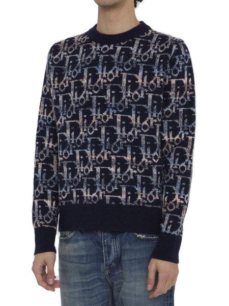 DIOR HOMME Blue Wool Jacquard Crewneck Sweater for Men - FW24