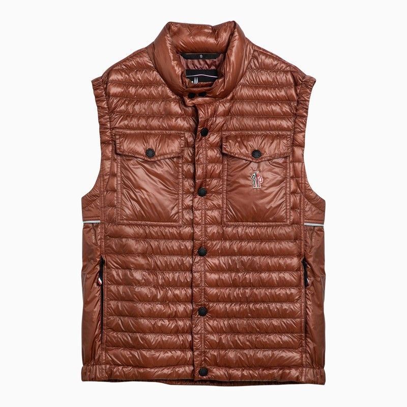 MONCLER GRENOBLE Red Padded Gilet for Men - High Collar, Zippered Pockets, and Logo Patch