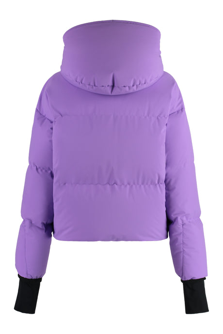 女式紫色短款羽绒服 - 含尺寸指南