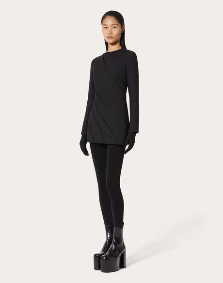 VALENTINO GARAVANI Black Couture Short Dress with Pleated Draped Details