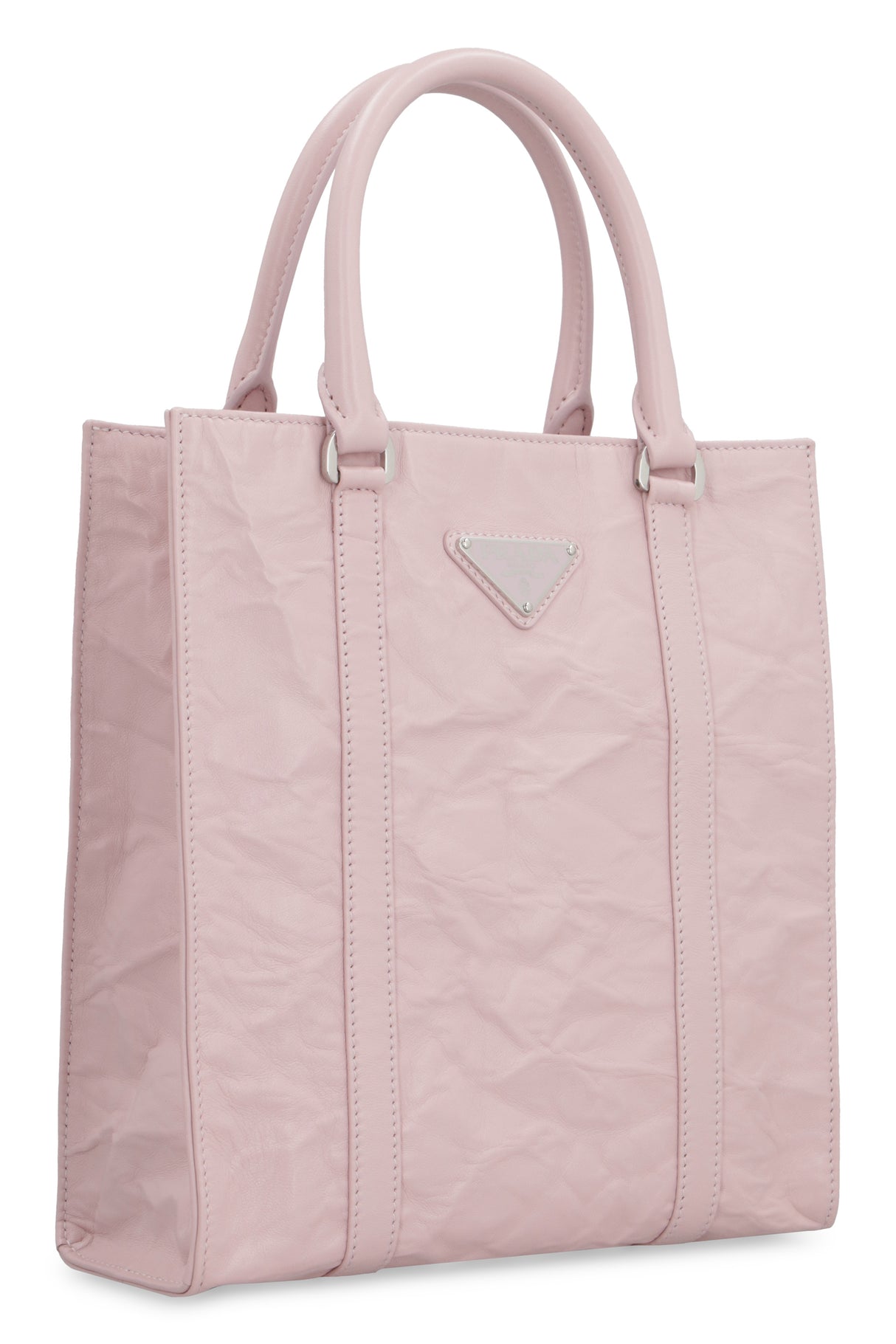 PRADA Pink Wrinkled Leather Tote Handbag for Women