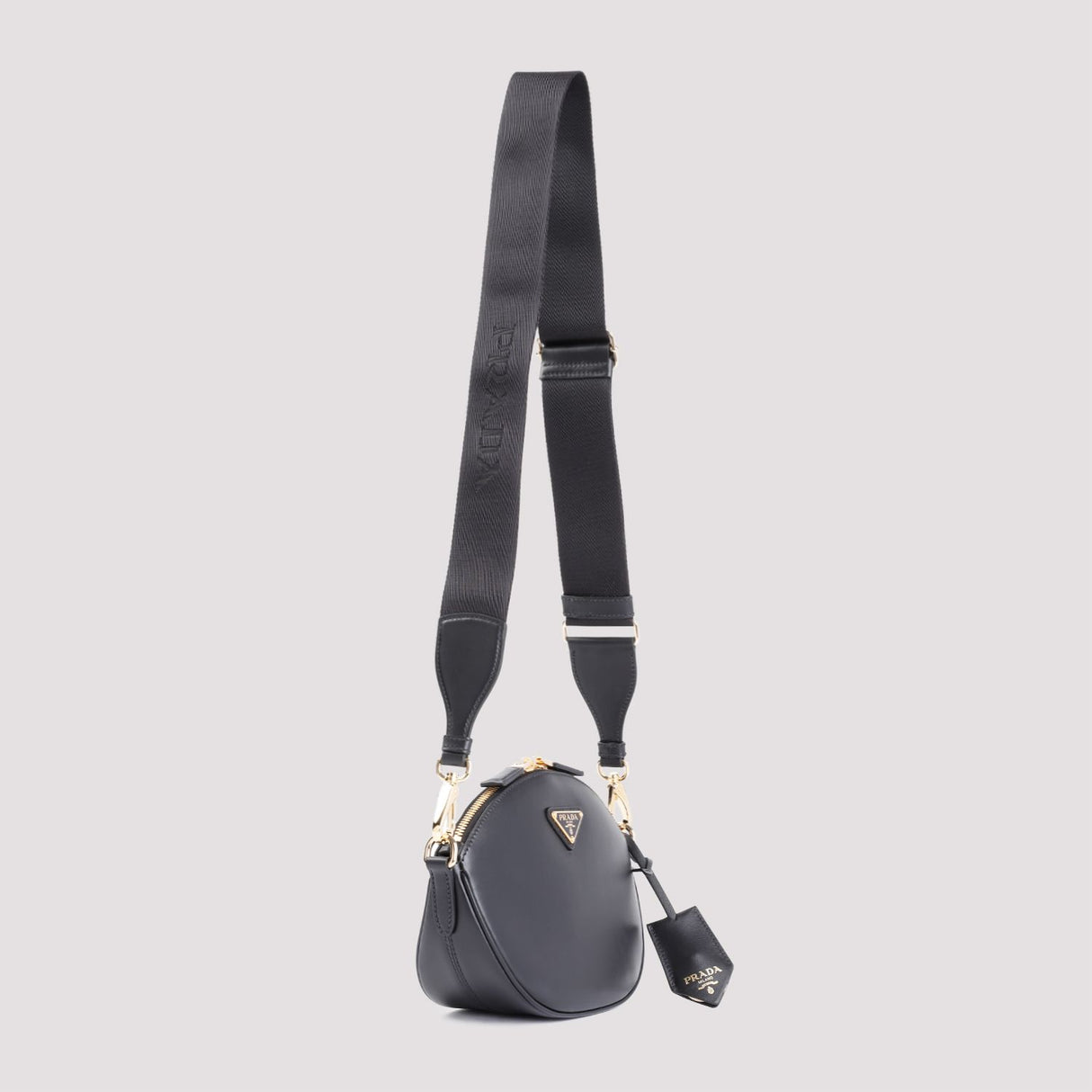 PRADA Classic Black Leather Mini Crossbody Bag with Gold-Tone Accents and Adjustable Strap, 18 cm
