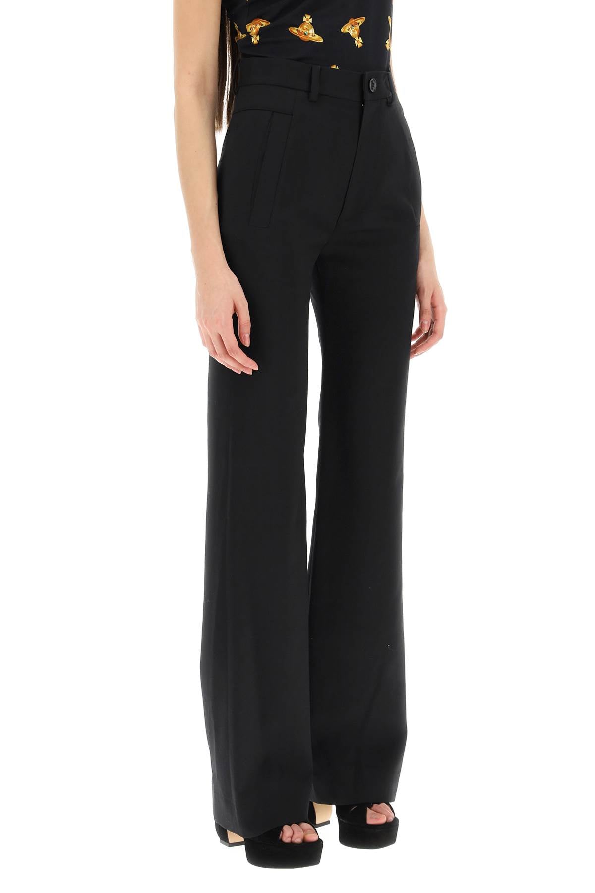VIVIENNE WESTWOOD Black Wool Serge Trousers for Women - Full-Length and High-Waisted