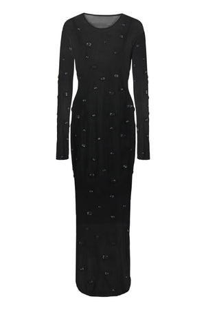 ALEXANDER WANG Black Stone Embellished Long Sleeve Dress for Women in SS24 Season
