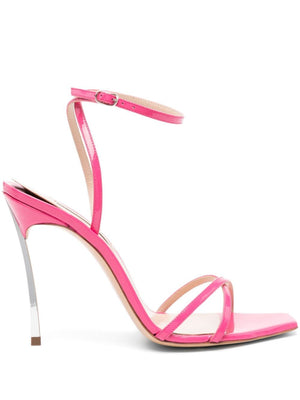 CASADEI Fuchsia Pink Leather High Heel Sandals for Women with Crossover Detail and Slingback Strap