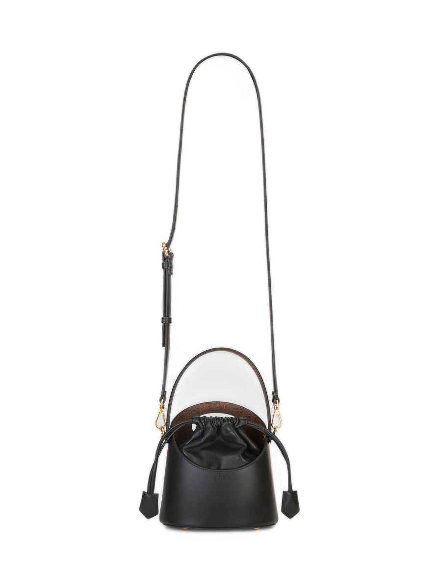 ETRO Mini Saturno Leather Bucket Bag with Paisley Motif – Black