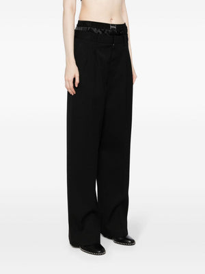 女士黑色羊毛定制西裤：SS24经典与时尚的完美结合