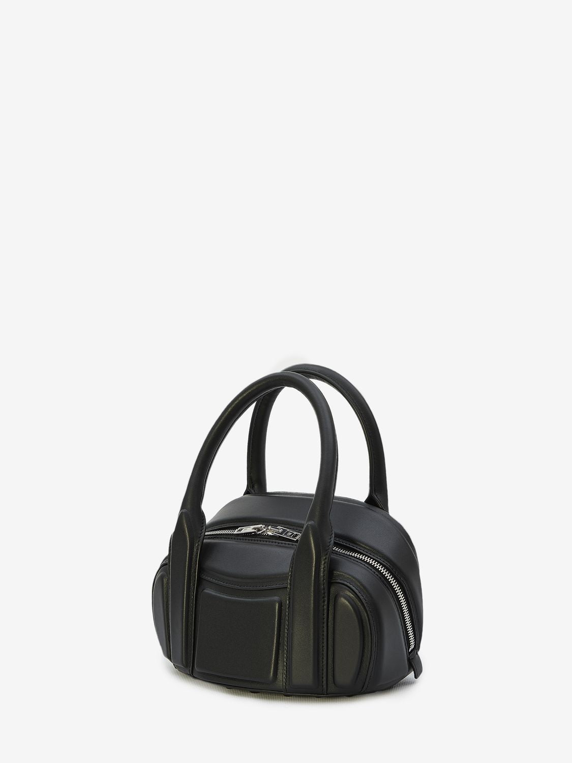 ALEXANDER WANG Black Lambskin Mini Top-Handle Handbag with Detachable Strap, 13x22x8cm