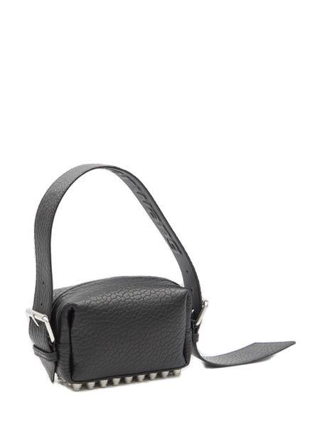 ALEXANDER WANG Black Grained Lambskin Mini Crossbody Handbag with Metallic Studs and Adjustable Straps - 23x14x8 cm