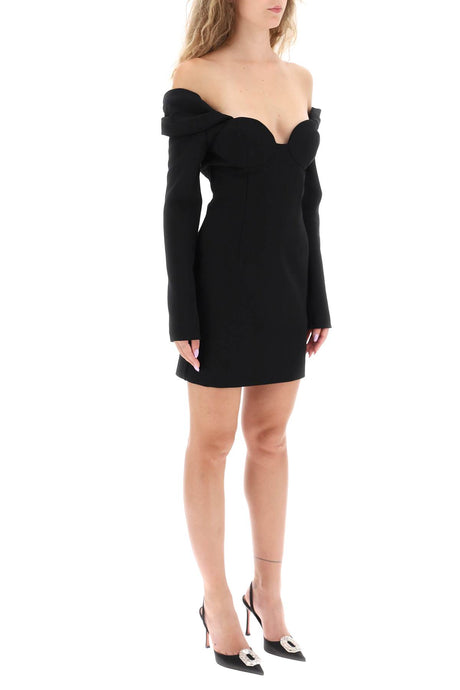 MAGDA BUTRYM Stunning Black Wool Dress with Sweetheart and Off-the-Shoulder Neckline for Women