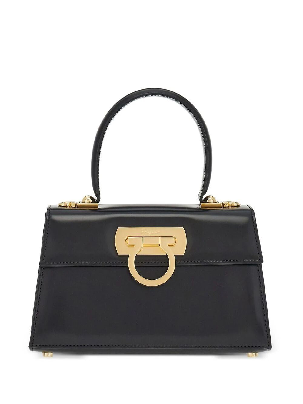 FERRAGAMO Iconic Black Calf Leather Top Handle Handbag for Women