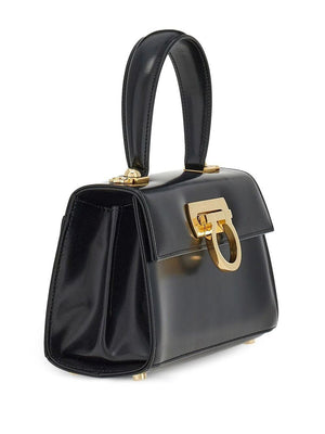 FERRAGAMO Iconic Black Calf Leather Top Handle Handbag for Women