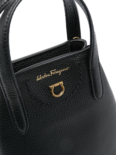 FERRAGAMO Women's Mini Top-Handle Black Calfskin Handbag for SS24