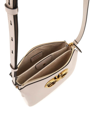 FERRAGAMO Women's White Calf Leather Trapezio Crossbody Handbag with Gold Gancini Hook and Zipper Closure