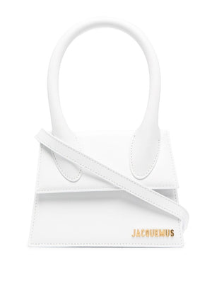 JACQUEMUS White Leather Medium Top Handle Bag with Gold-Tone Logo from SS24 Collection