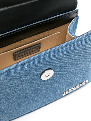 Indigo Blue Cotton Denim Women's Handbag with Silver Logo and Adjustable Strap