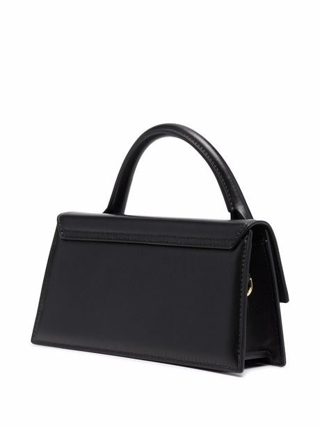 JACQUEMUS Black Leather Mini Le Chiquito Shoulder Bag with Circular Handle and Adjustable Strap
