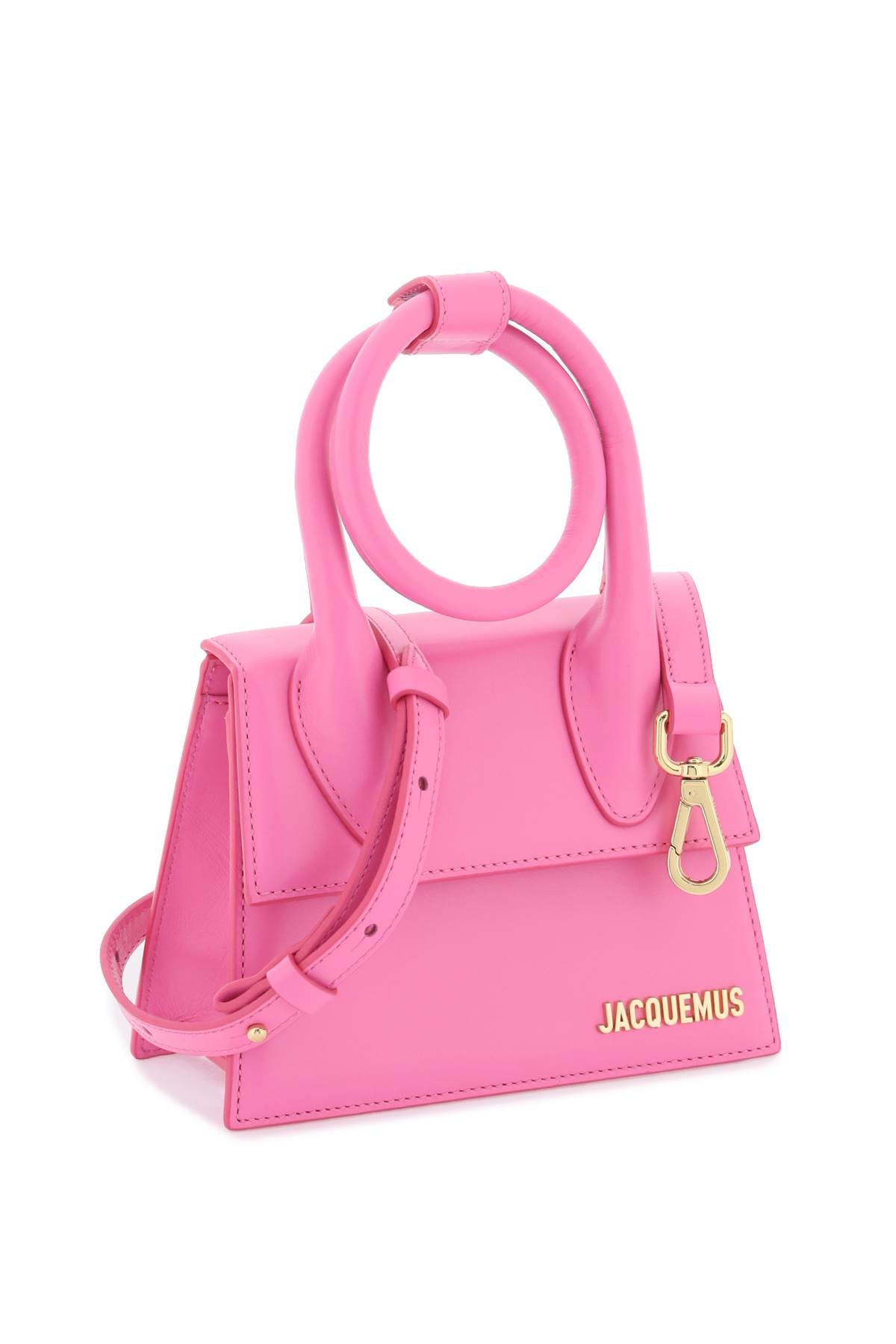 JACQUEMUS Pink Leather Mini Handbag with Knotted Handle and Gold Hardware