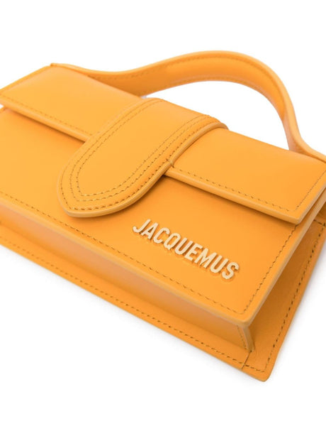 JACQUEMUS Amber Yellow Leather Handbag with Gold-Tone Logo and Detachable Strap for Women - SS24 Collection