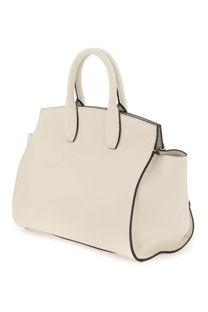白色细颗粒皮手提包，女性必备的标志性Gancini钩图案