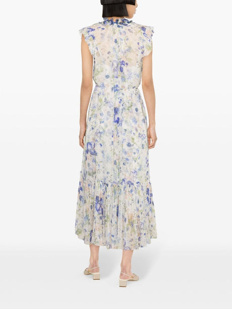 ZIMMERMANN Blue Floral Print Midi Dress for Women - SS24 Collection