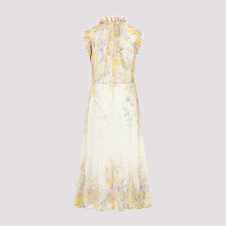 ZIMMERMANN Yellow Floral Print Midi Dress for Women
