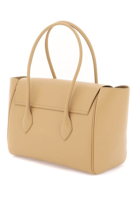 FERRAGAMO Salvatore Large Tan Grained Leather Tote with Gold Logo and Suede Interior