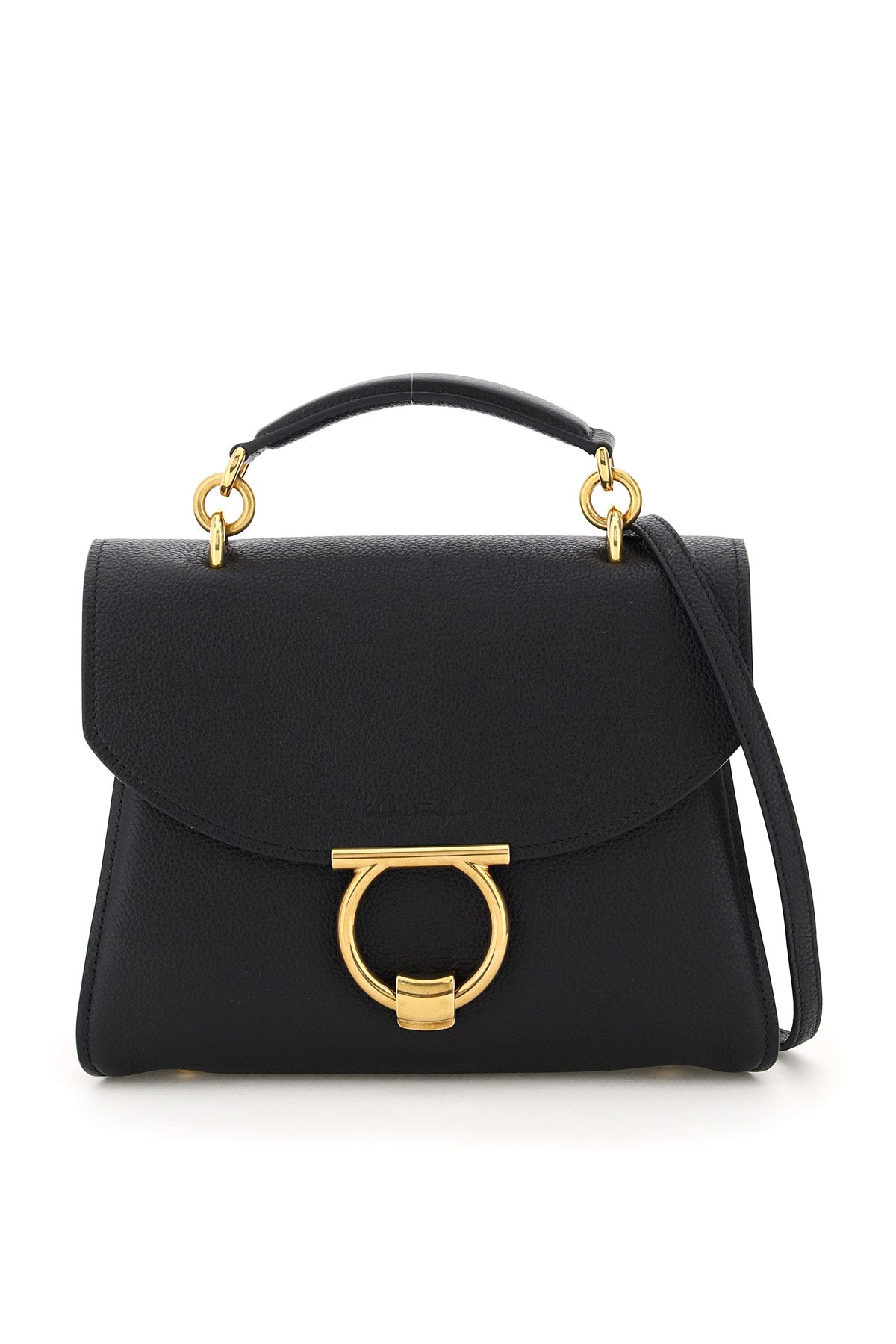 FERRAGAMO Black Leather Gancino Hook Handbag for Women - SS24 Collection