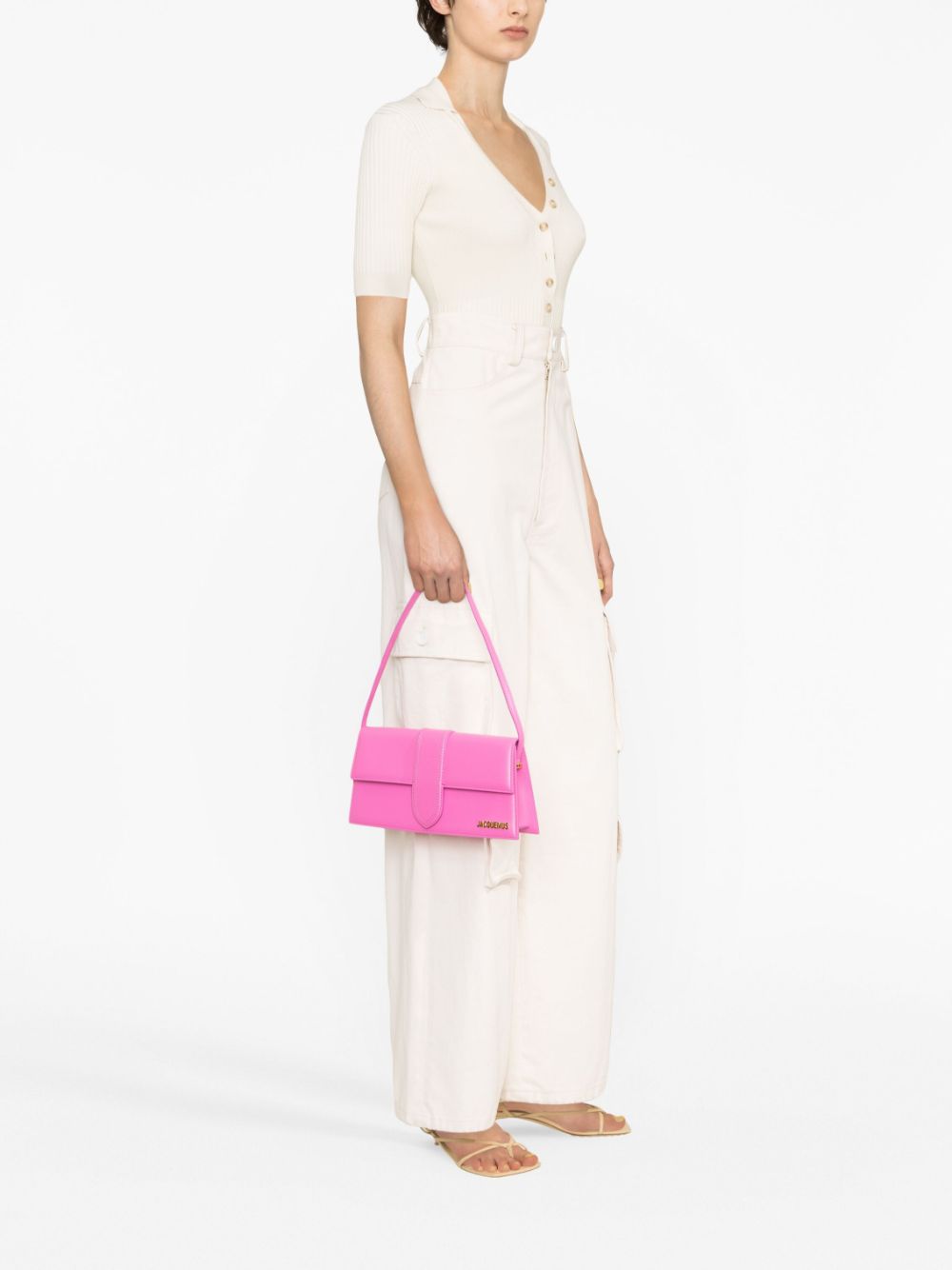 JACQUEMUS Fuchsia Pink Leather Mini Shoulder Handbag with Gold-Tone Detailing