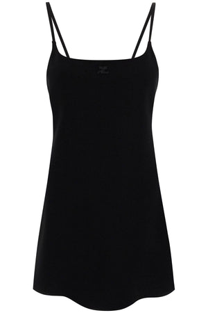 COURREGÈS Black Mini Dress with Embroidered Logo and Adjustable Straps for Women