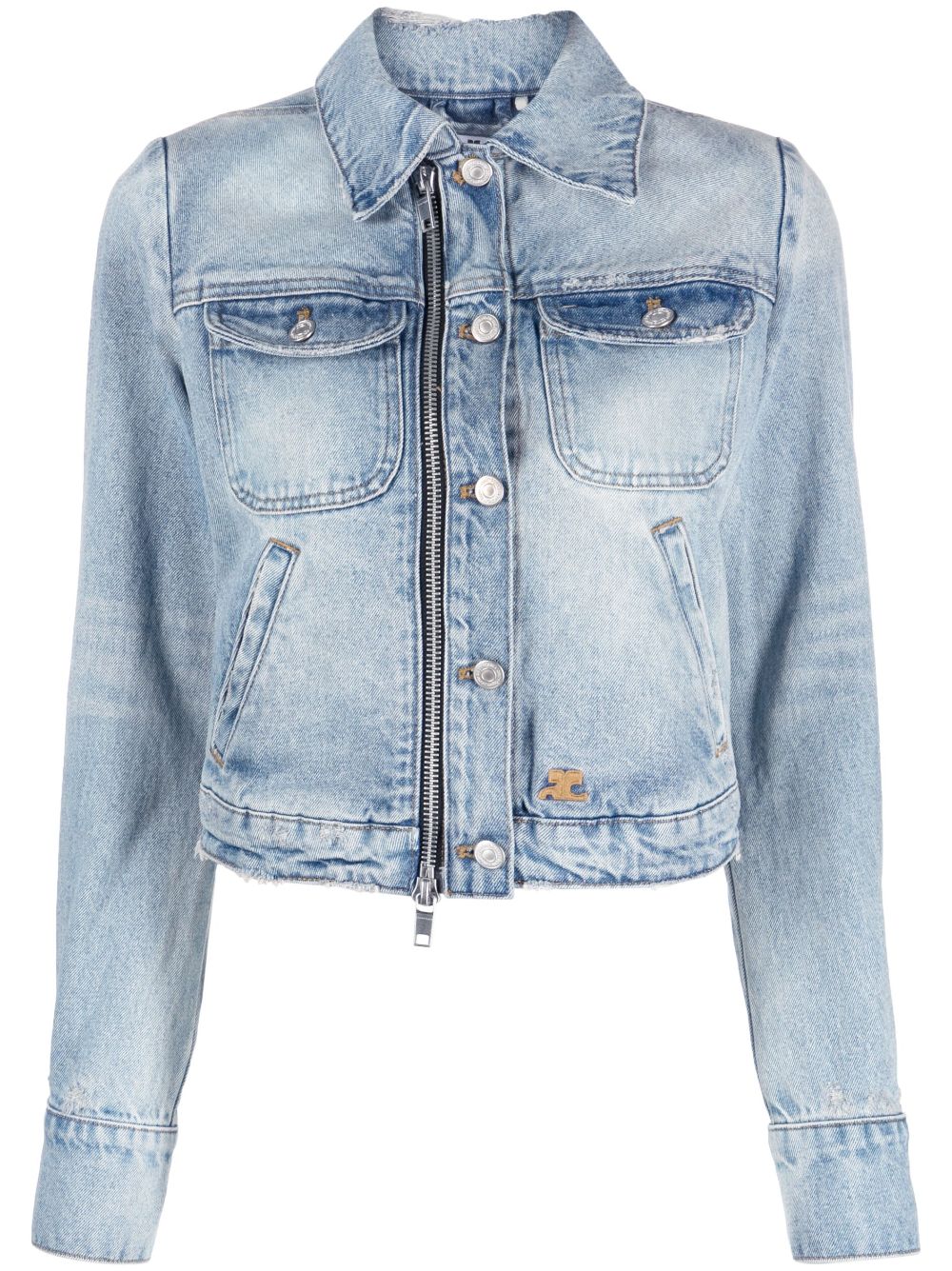 COURREGÈS Light Blue Wash Zipper Denim Jacket for Women | SS23 Collection