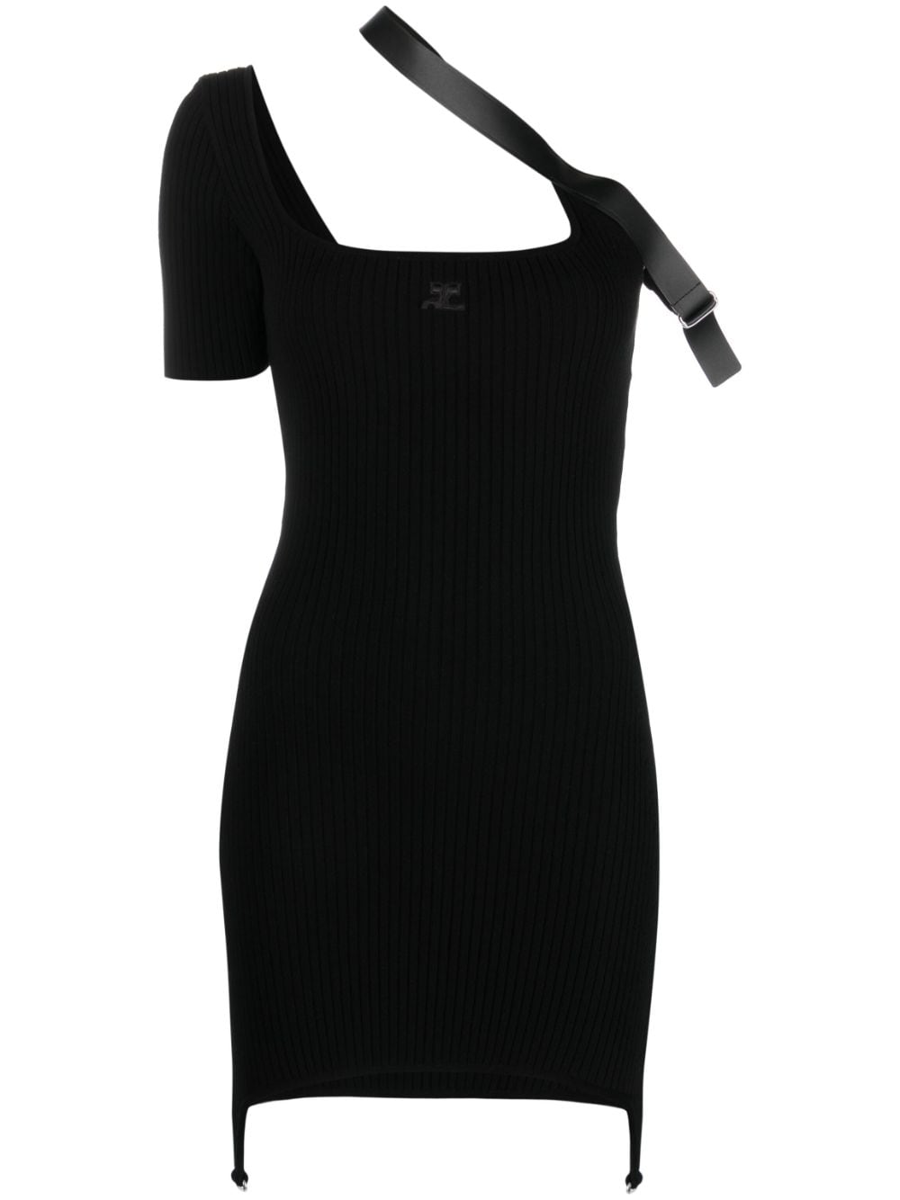 COURREGÈS Black Knit Dress with Biais Strap for Women