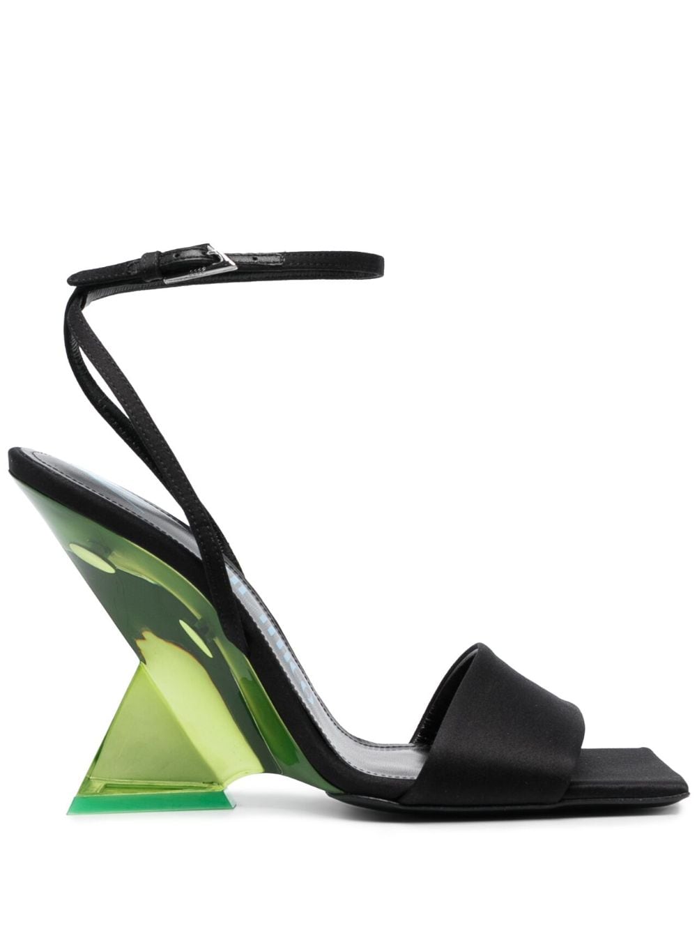 黑色平价凉鞋，绿色钉跟 105毫米，女款 - FW23