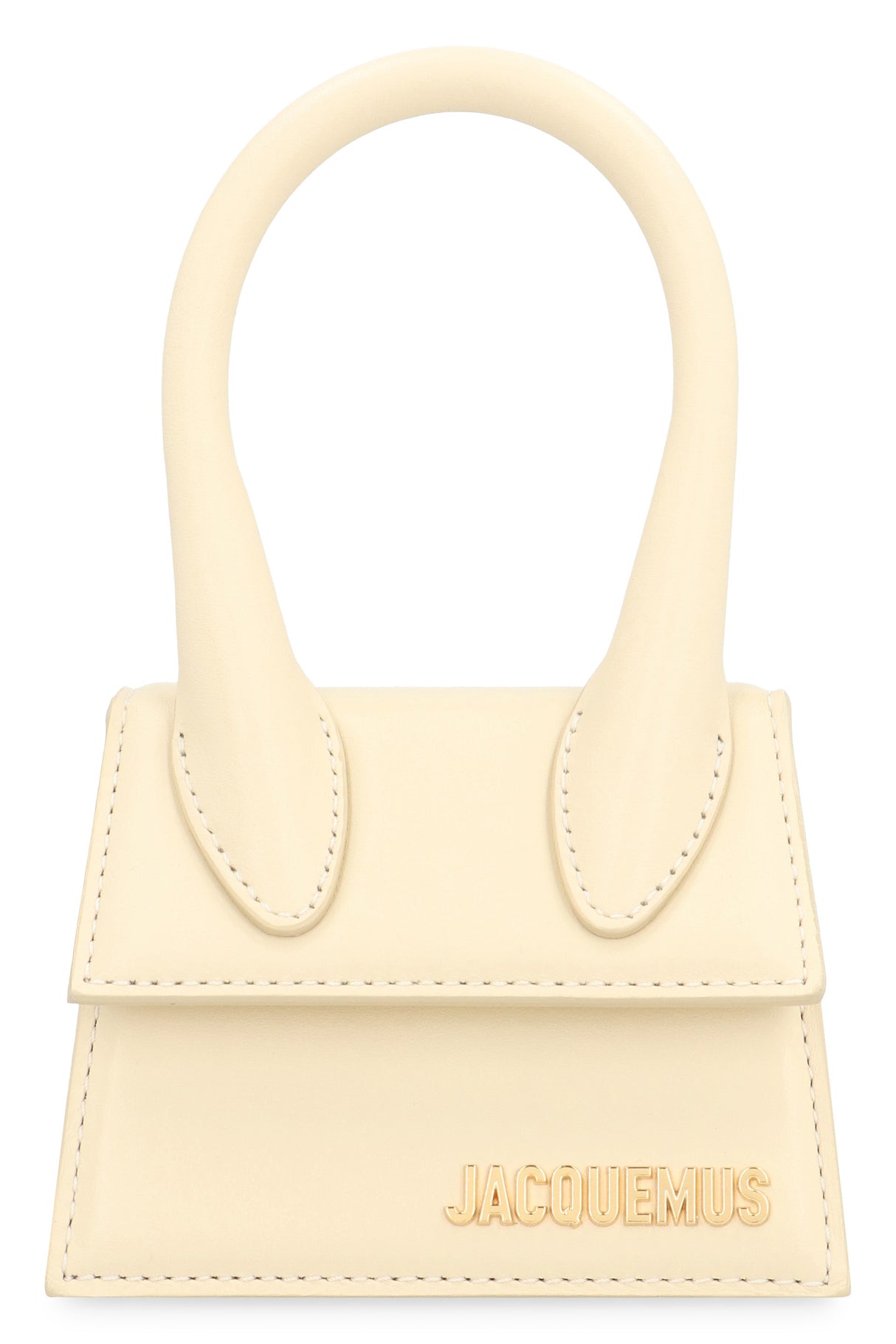 JACQUEMUS Ivory Leather Handbag with Stiff Handle and Gold-Tone Hardware