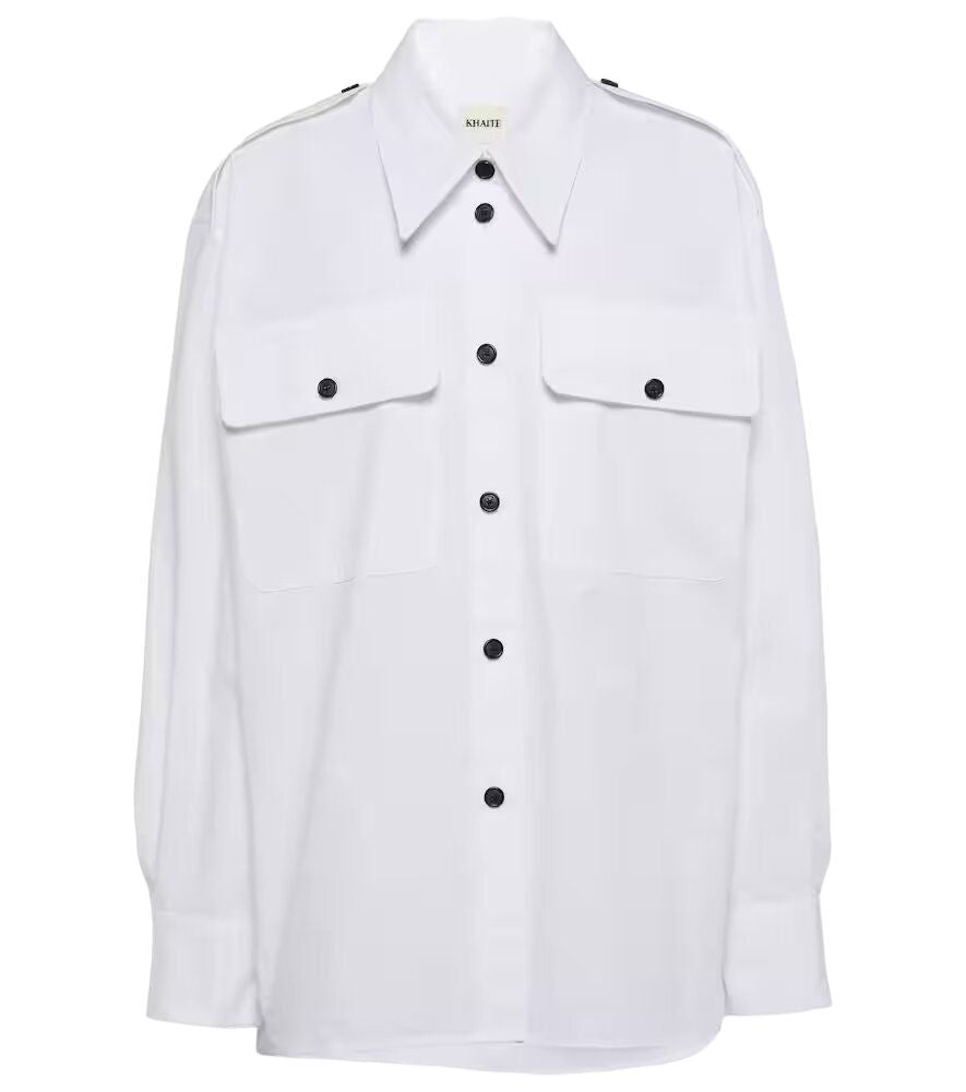 KHAITE Crispy Cotton Poplin Oversized Shirt | Low-Set Sleeves, Italian Collar, American Button Placket
