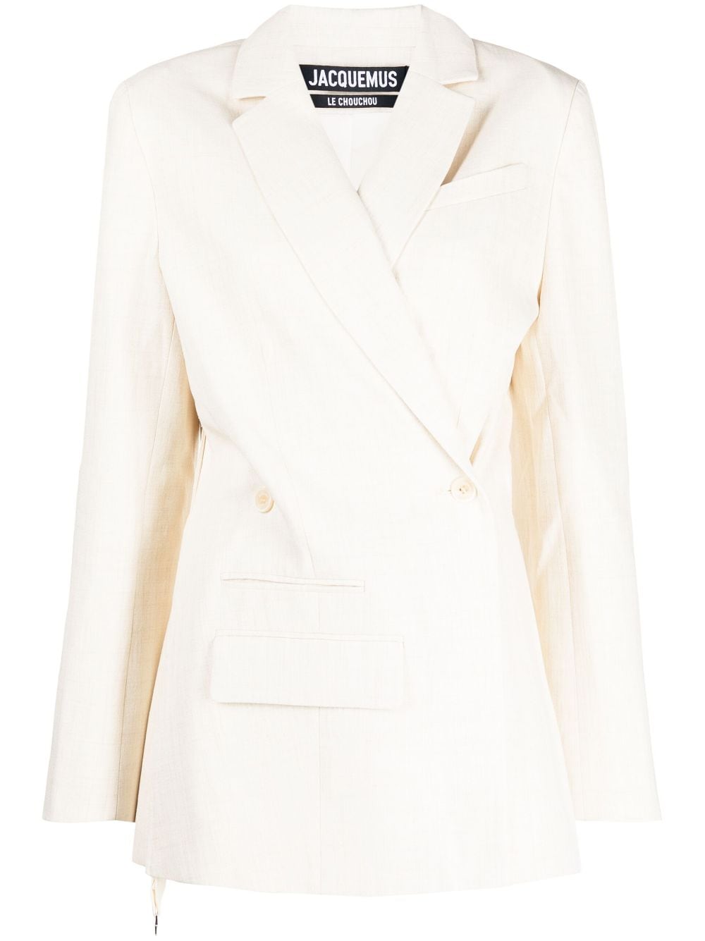 JACQUEMUS Asymmetric Double-Breasted Blazer in White Linen Blend for Women