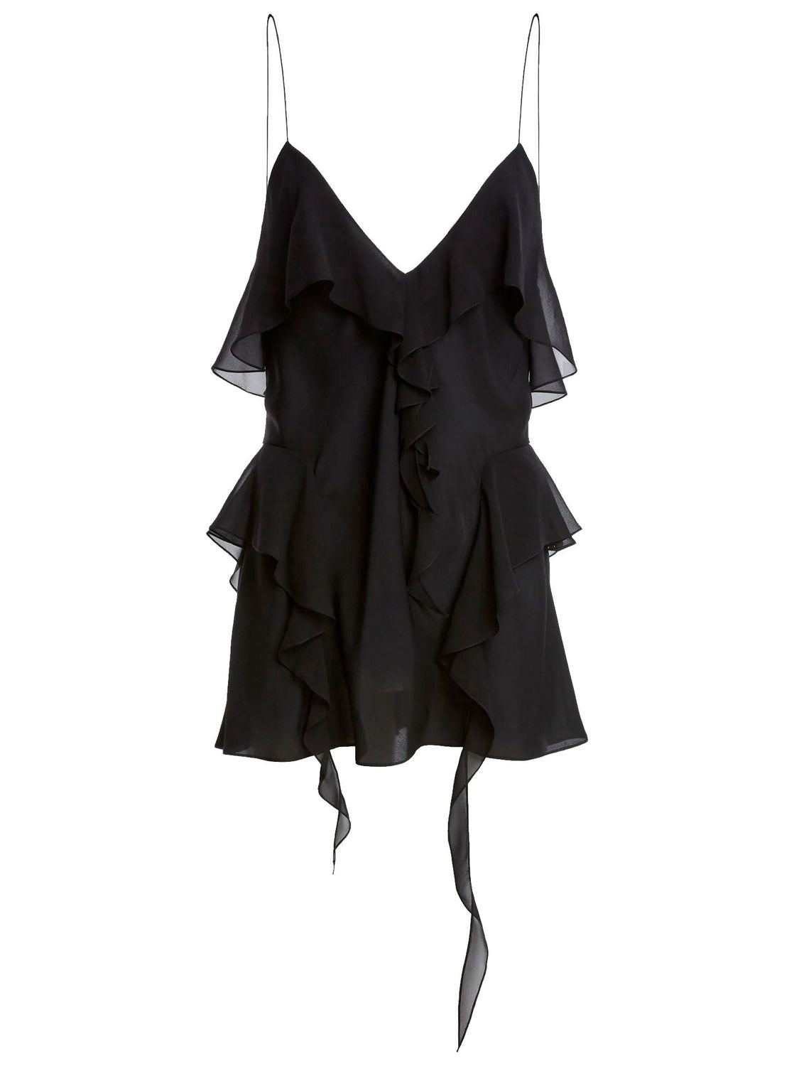 KHAITE Black Silk Georgette Ruffle Top for Women